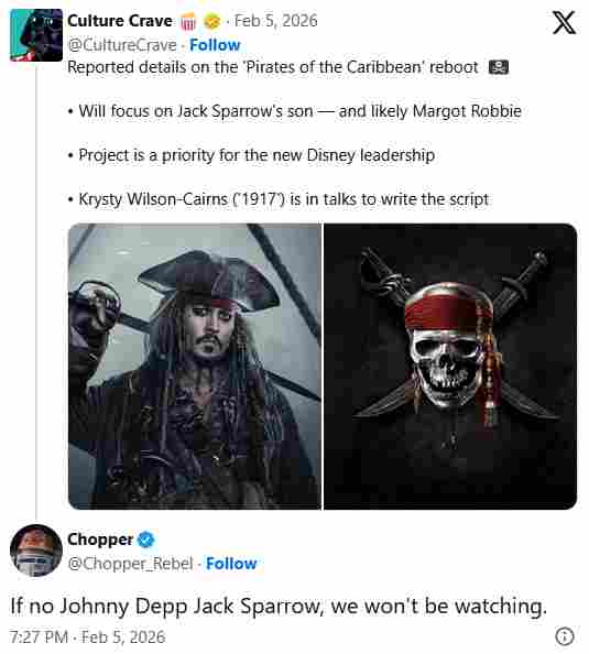 粉丝痛批《加勒比海盗》重启传闻：没杰克船长就别拍